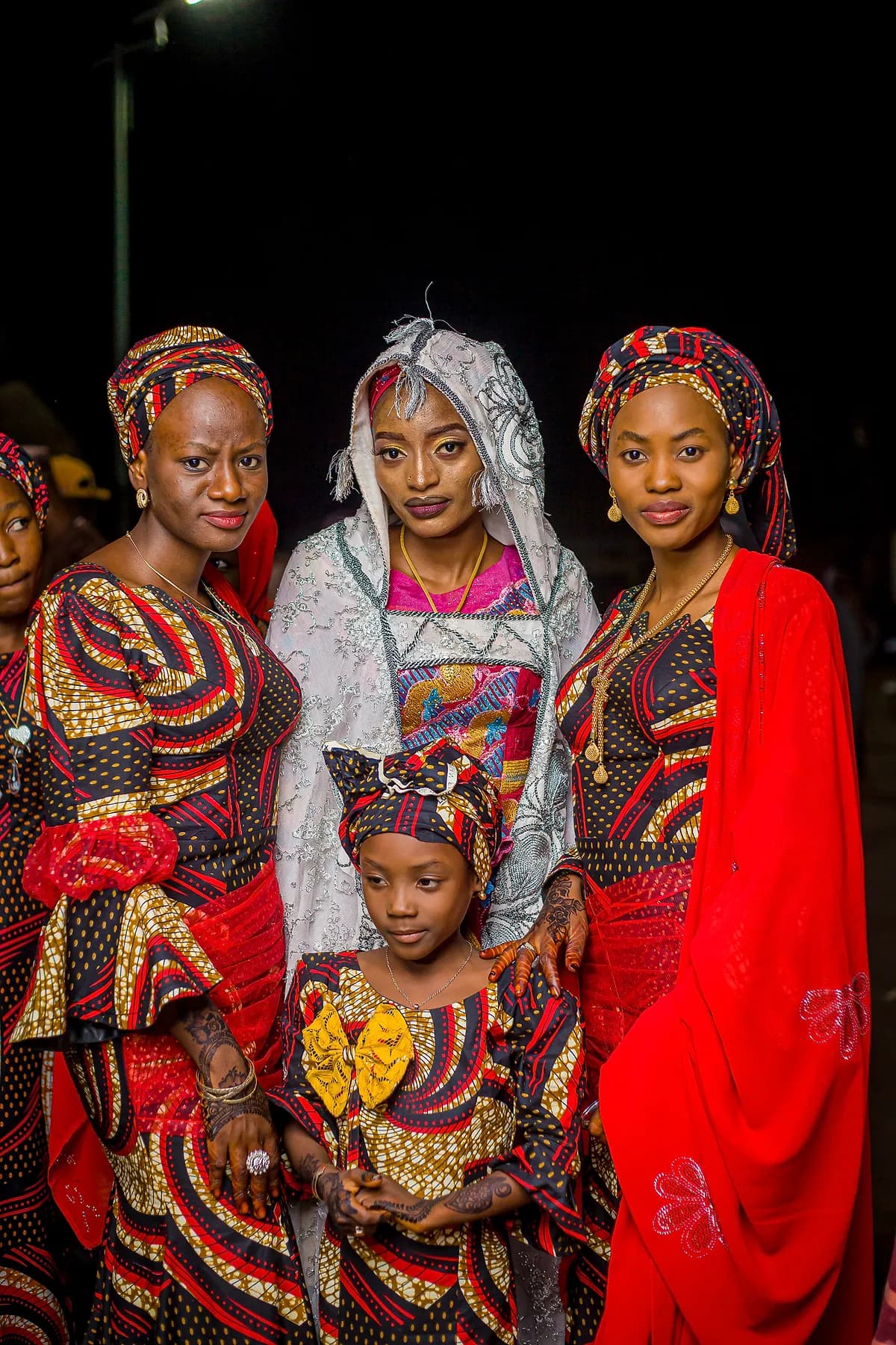 Women in traditional dress at a Fulani wedding.