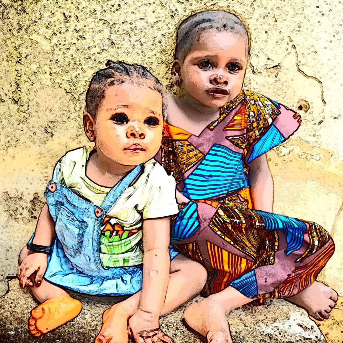 Two young children sitting together.